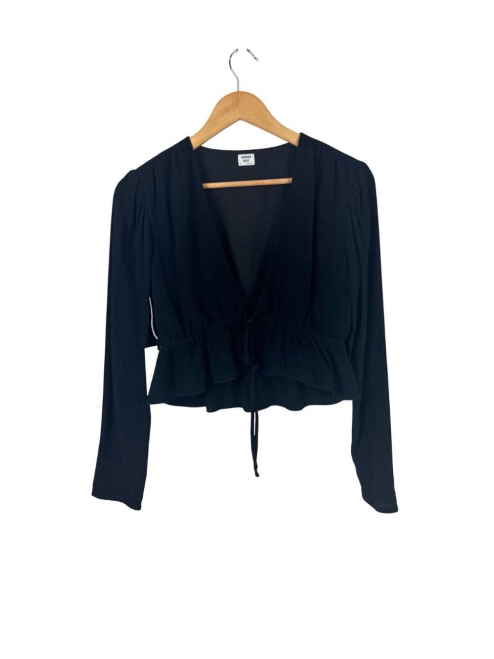 NEW Aritzia Sunday Best Black Long Sleeve Cropped Top Tie Waist Small Whimsigoth